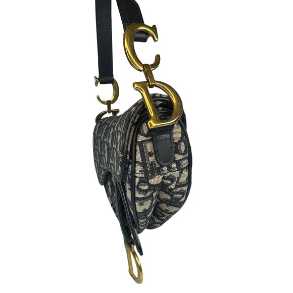 Christian Dior Mini Saddle Bag Vintage Trotter Blue Shoulder Purse Oblique CD - Picture 7 of 16